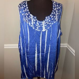 Avenue Womens Plus Size Sleeveless Tunic Blouse Blue‎ White 30/32 NWT
